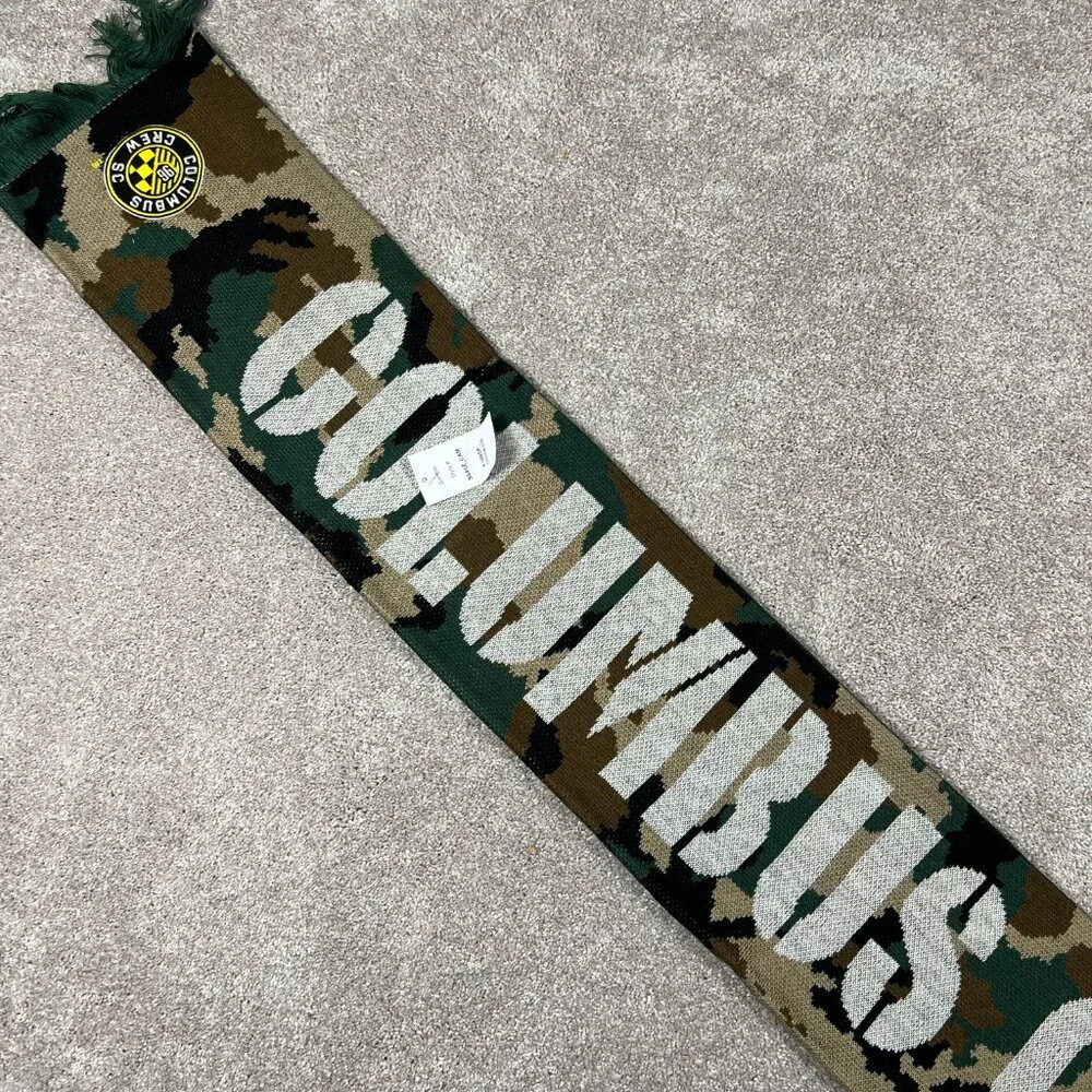Adidas Unisex OSFA Beige Green Camo Winter Fringe Columbus Crew FC MLS Scarf NWT
